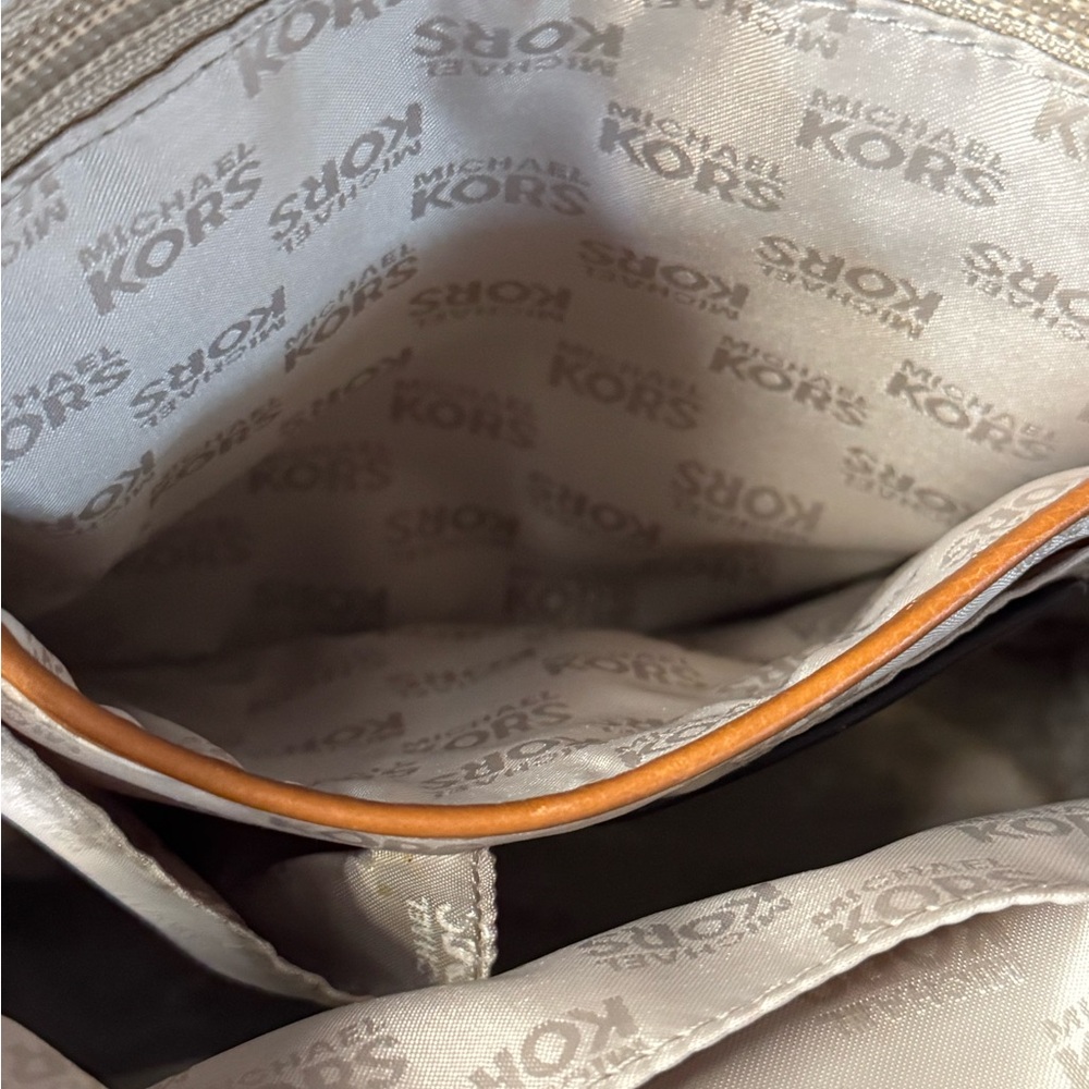 Michael Kors Mini Backpack Brown Signature Monogram Tan‎ Gold Rucksack Small Bag - Picture 8 of 11